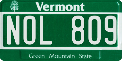 VT license plate NOL809