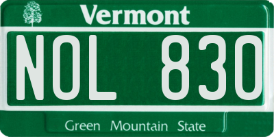 VT license plate NOL830