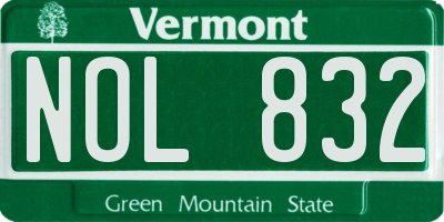 VT license plate NOL832