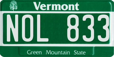 VT license plate NOL833
