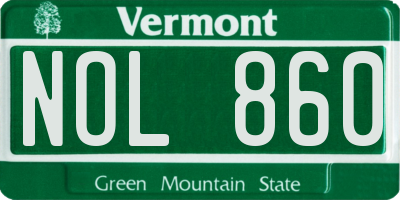 VT license plate NOL860