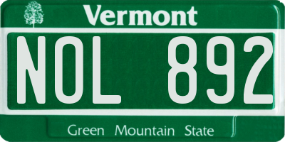 VT license plate NOL892