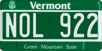 VT license plate NOL922