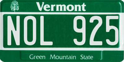 VT license plate NOL925
