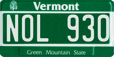 VT license plate NOL930