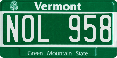 VT license plate NOL958