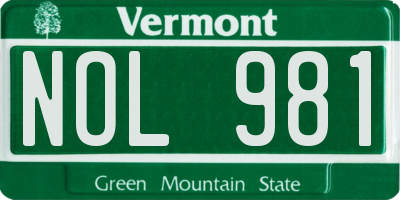VT license plate NOL981
