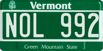 VT license plate NOL992