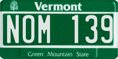 VT license plate NOM139
