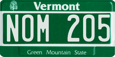 VT license plate NOM205