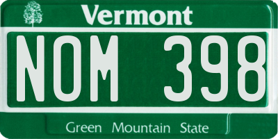 VT license plate NOM398