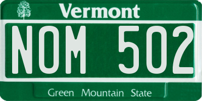 VT license plate NOM502