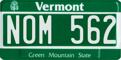 VT license plate NOM562