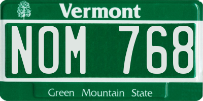 VT license plate NOM768