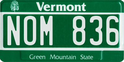 VT license plate NOM836