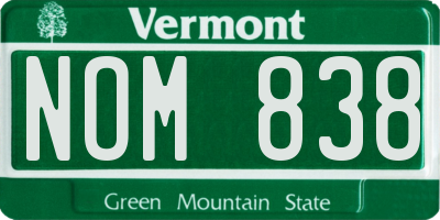 VT license plate NOM838