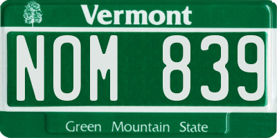 VT license plate NOM839