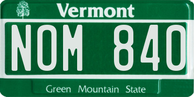 VT license plate NOM840