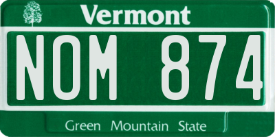 VT license plate NOM874