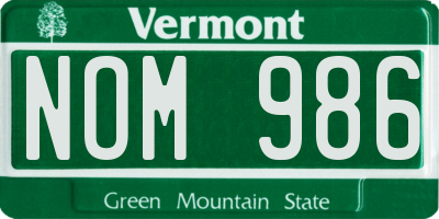 VT license plate NOM986