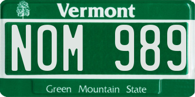 VT license plate NOM989