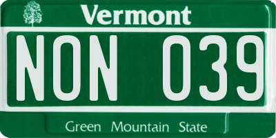 VT license plate NON039