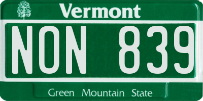 VT license plate NON839