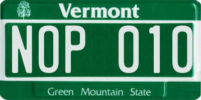 VT license plate NOP010