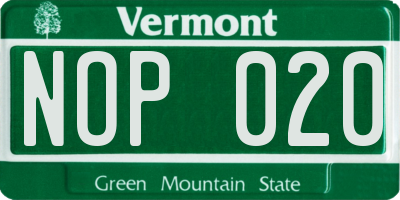 VT license plate NOP020
