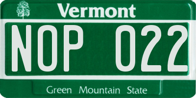 VT license plate NOP022
