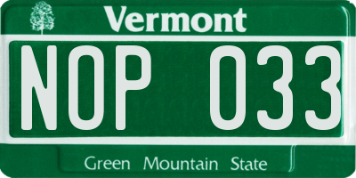 VT license plate NOP033