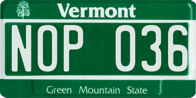 VT license plate NOP036