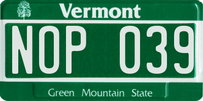 VT license plate NOP039