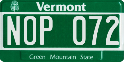 VT license plate NOP072