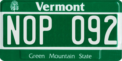 VT license plate NOP092
