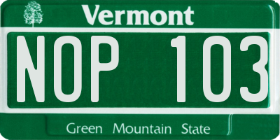 VT license plate NOP103