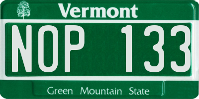 VT license plate NOP133