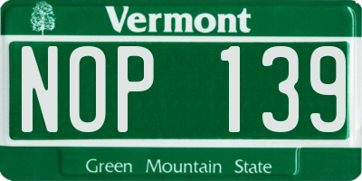 VT license plate NOP139