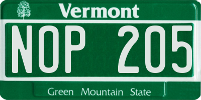 VT license plate NOP205