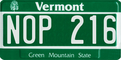 VT license plate NOP216