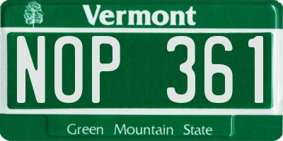 VT license plate NOP361