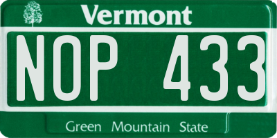 VT license plate NOP433