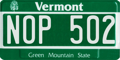 VT license plate NOP502