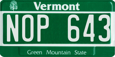 VT license plate NOP643