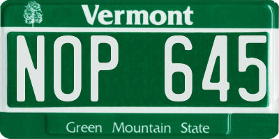 VT license plate NOP645