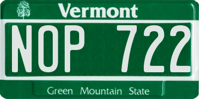 VT license plate NOP722
