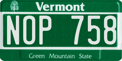 VT license plate NOP758