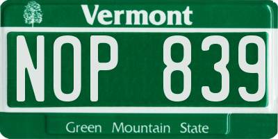 VT license plate NOP839