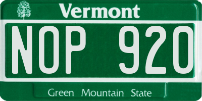 VT license plate NOP920