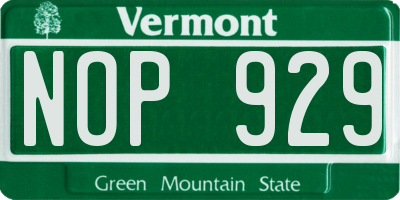 VT license plate NOP929